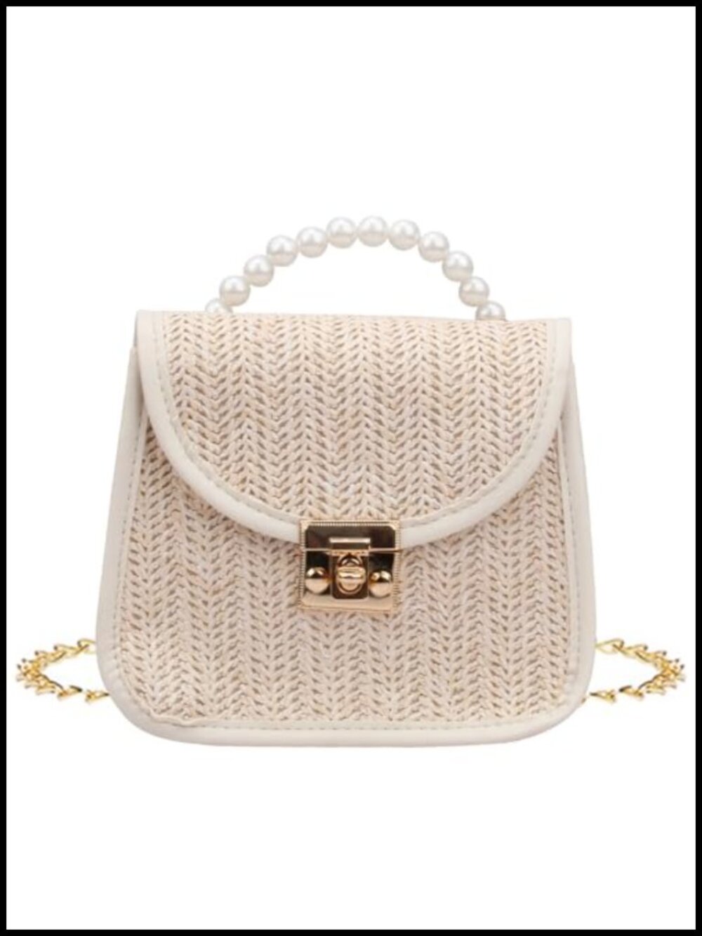 Mini Straw Crossbody Bag for Women Woven Summer Handbag Faux Pearl Handle